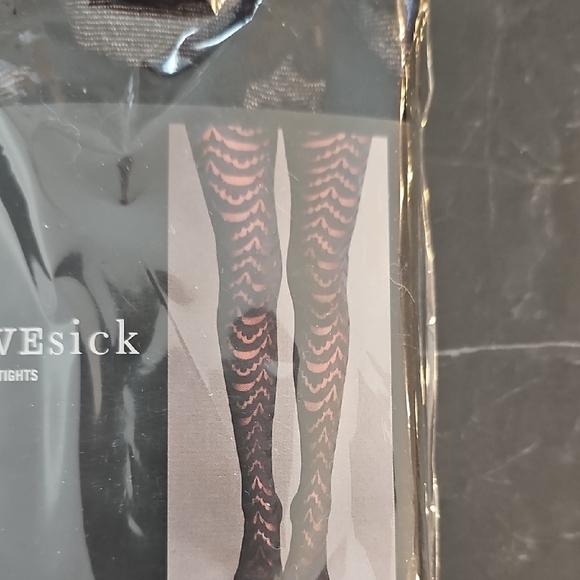 Sold Lovesick Black Dripping Chand Patterned Tights M/L - Picture 2 of 3